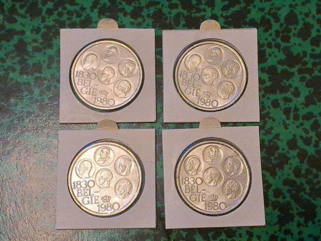4  x  500 fr / 1830 België 1980 / 150 jaar Onafhankelijkheid, Postzegels en Munten, Munten | België, Verzenden, Verzilverd, Setje