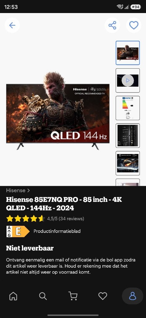 Tv hisense 85 inch 4k qled, Audio, Tv en Foto, Televisies, 120 Hz, 100 cm of meer, 4k (UHD), Ophalen