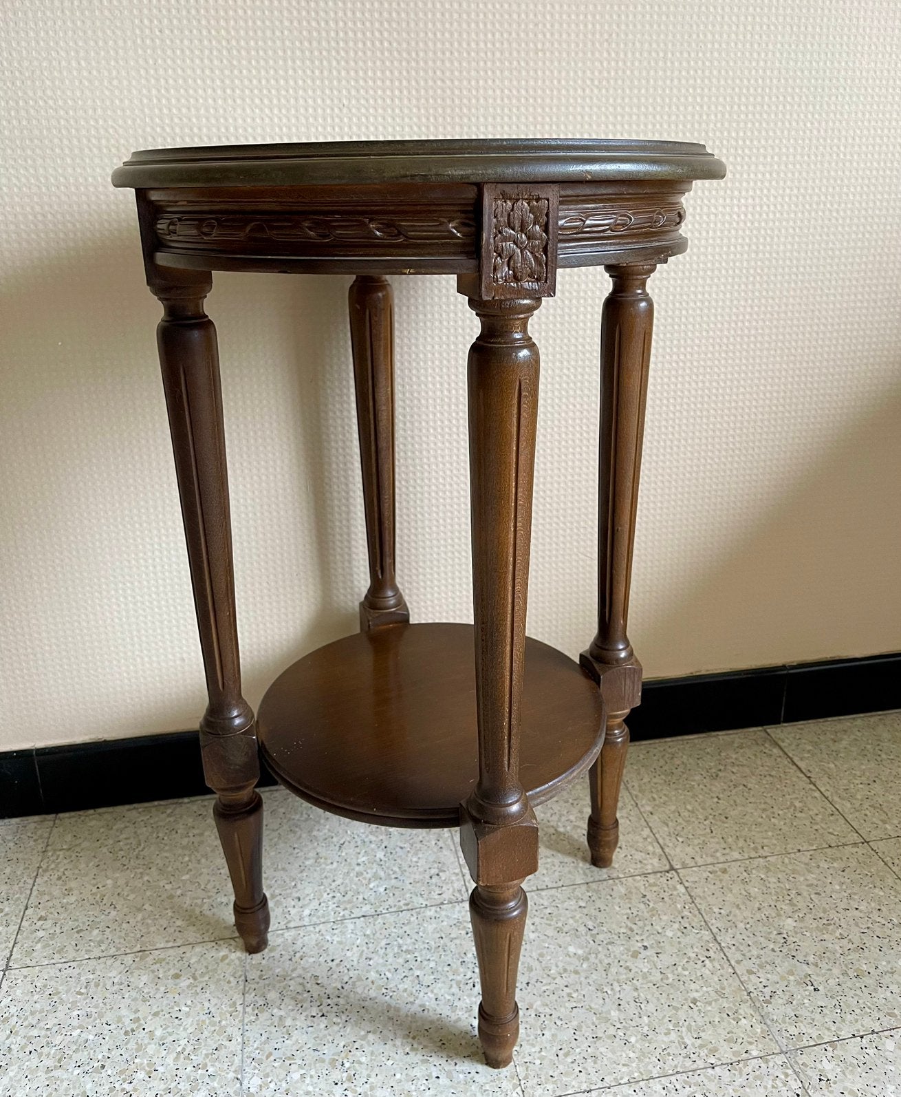 Table d'appoint ronde vintage avec marqueterie, Enlèvement ou Envoi