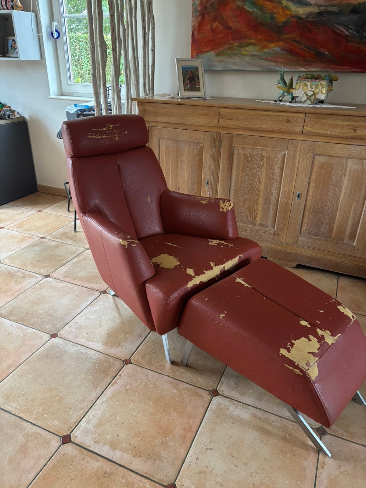 Relax en cuir avec pose pied XOOON, Ophalen, Gebruikt, Relax en cuir, 75 tot 100 cm