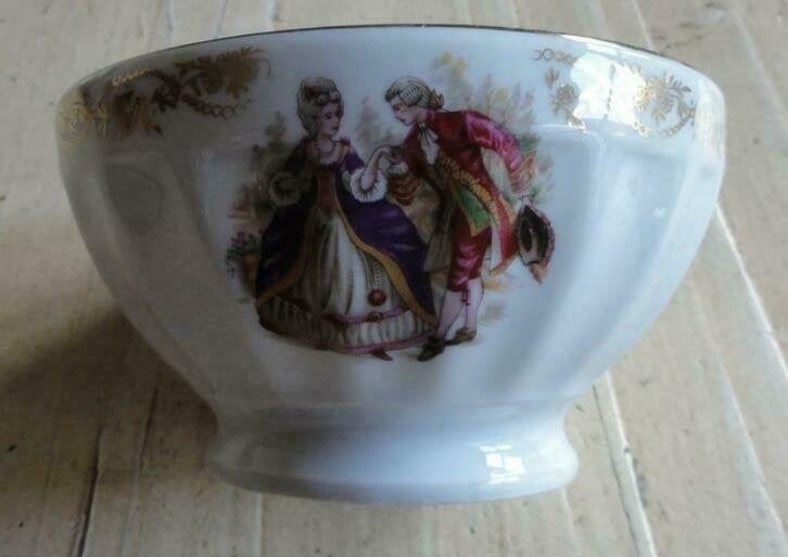  Vervormde Franse brocante barok spoelkom, gouden sierrand, Antiek en Kunst, Ophalen of Verzenden