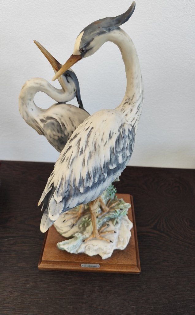 Prachtig Giuseppe Armani Beeld - koppel Reigers, Peint, Oiseau, Enlèvement, Multicolore