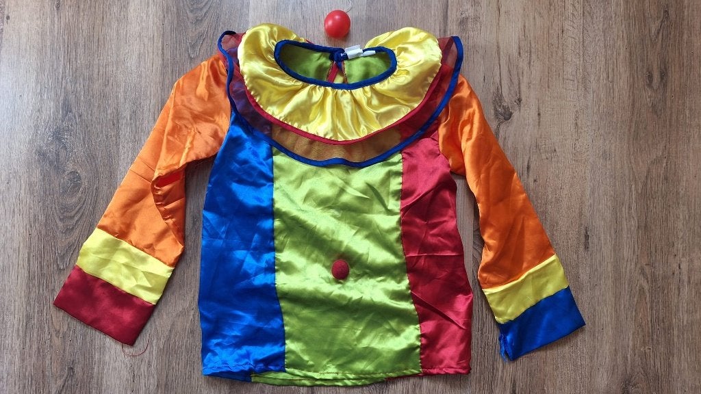 clown truitje + rode neus, Ophalen of Verzenden, Gebruikt, 134 t/m 140, Jongen of Meisje