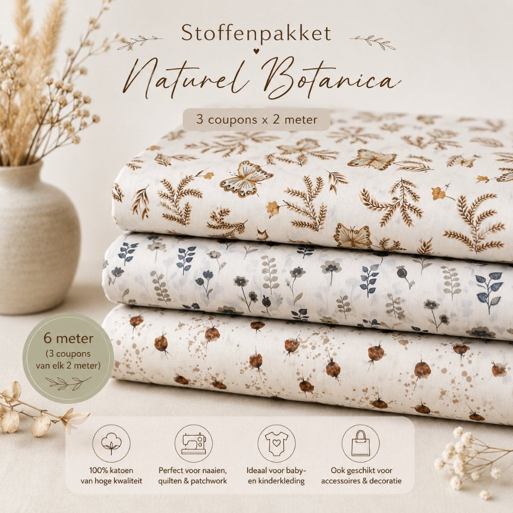 Stoffenpakket : Botanica, 3 x 2 m Poplin katoen stoffen, Hobby en Vrije tijd, Overige kleuren, 120 cm of meer, Ophalen of Verzenden