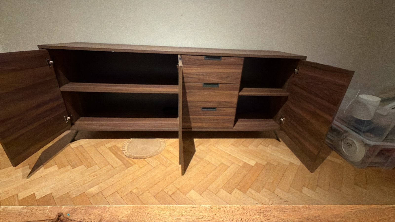 Buffet effet noyer, pieds métal style vintage, 200 cm ou plus, Moins de 100 cm, Vintage, Métal