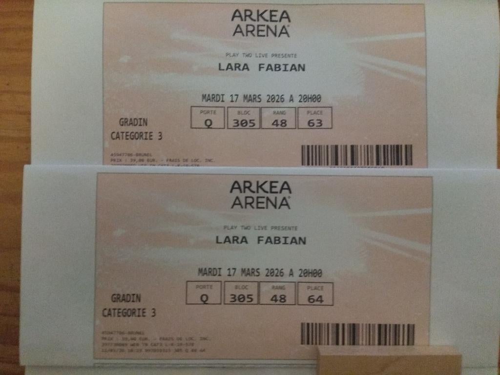 2 places LARA FABIAN à BORDEAUX le 17 mars, Deux personnes, Mars, Autres types