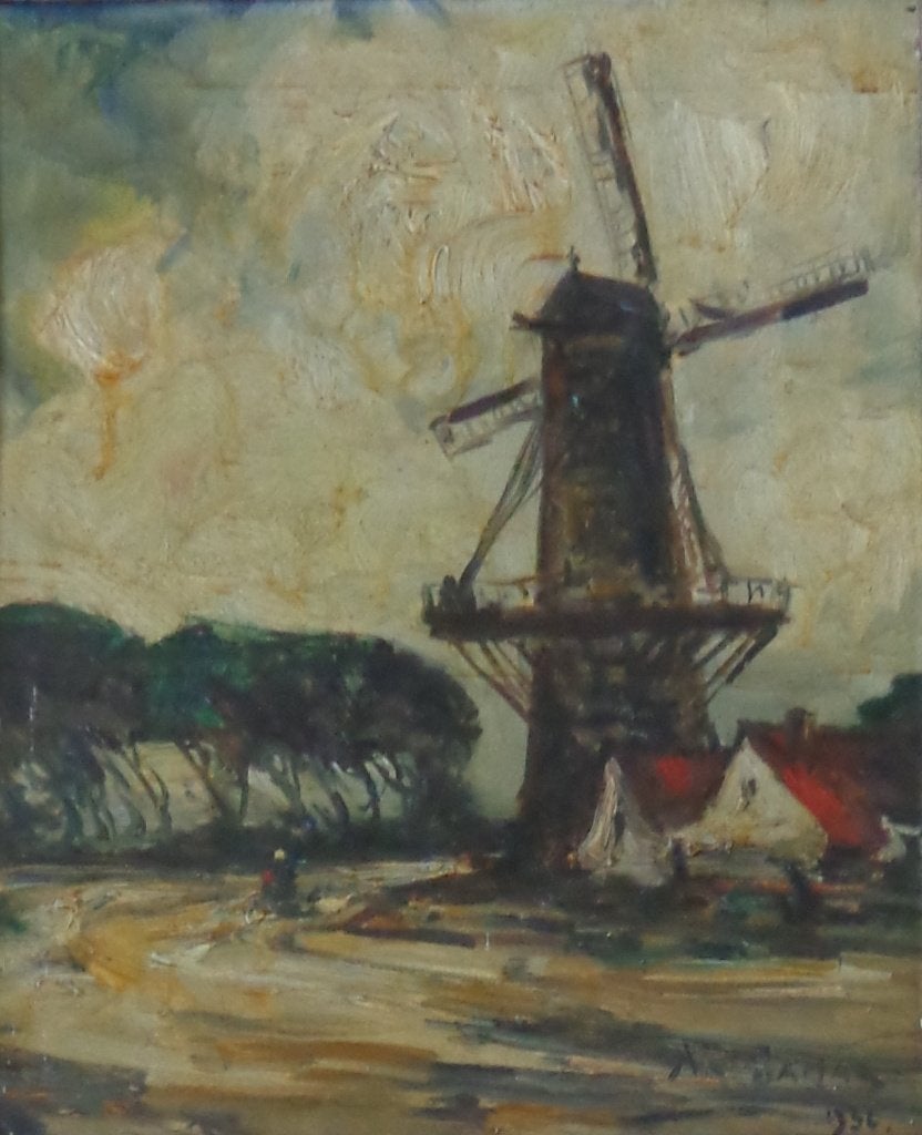 ARMAND JAMAR / LANDSCHAP MOLEN / OLIEVERF / 59x51cm / KADER, Enlèvement ou Envoi, Panneau, Paysage, Expressionniste