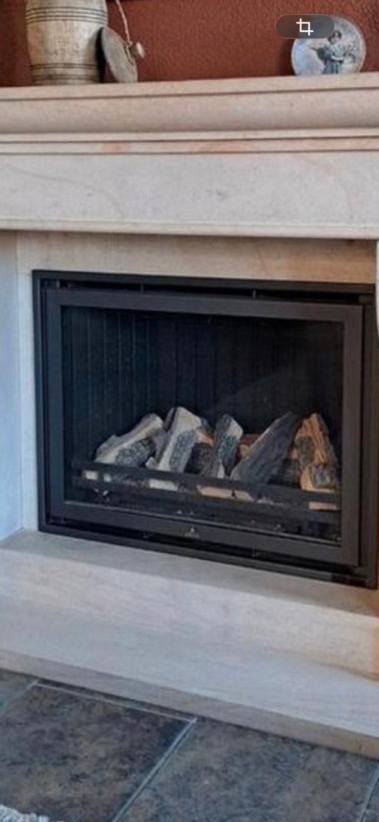 Insert de cheminée au gaz Barbas avec bûches décoratives, Maison & Meubles, Enlèvement, Utilisé, Insert, Cheminée au gaz