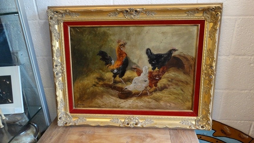 Tableau de poulet « Sivel » époque 1900., Antiquités & Art, Peinture à l'huile, Signé, Enlèvement, Animaux
