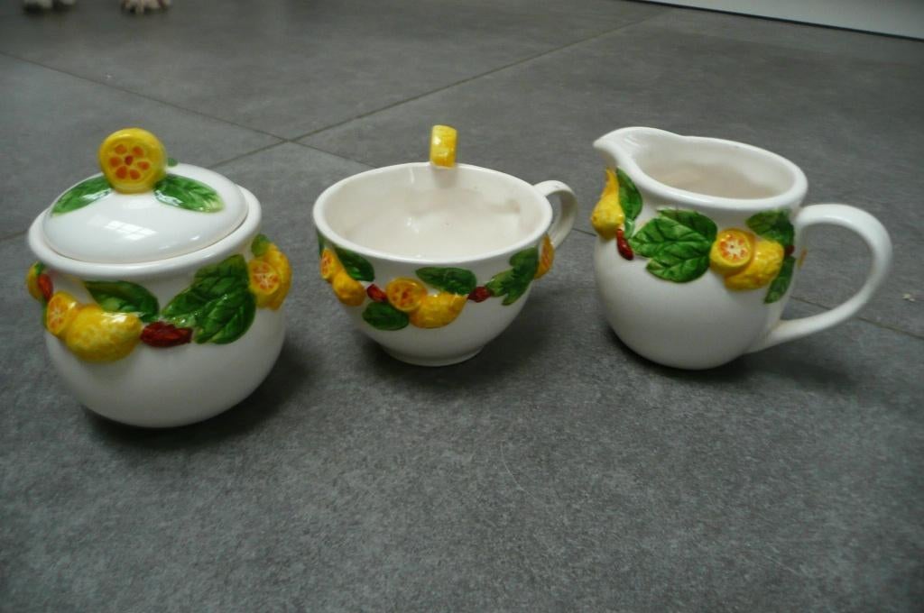 kop, melkpot en suikerpot met citroendecoratie (MD15), Overige typen, Ophalen of Verzenden, Zo goed als nieuw, Overige merken