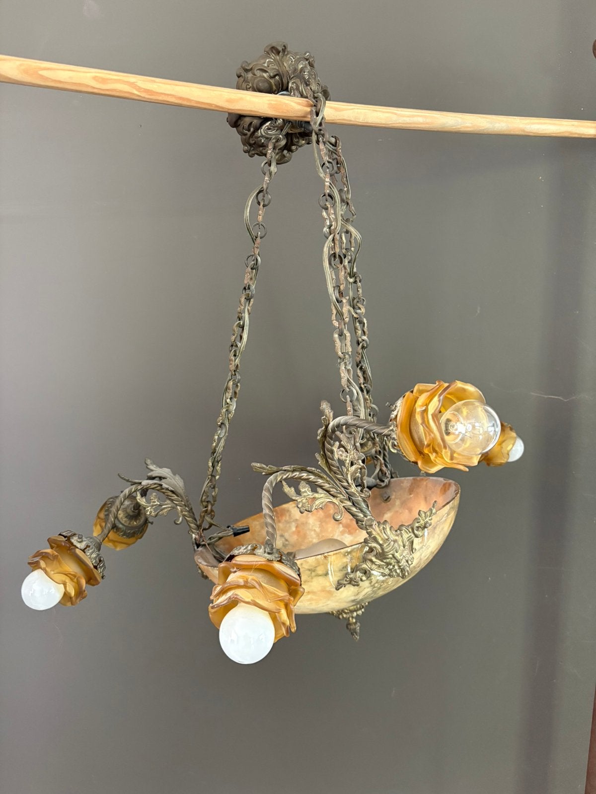 Antieke hanglamp/kroonluchter met 6 lichtpunten, Antiek en Kunst, Ophalen