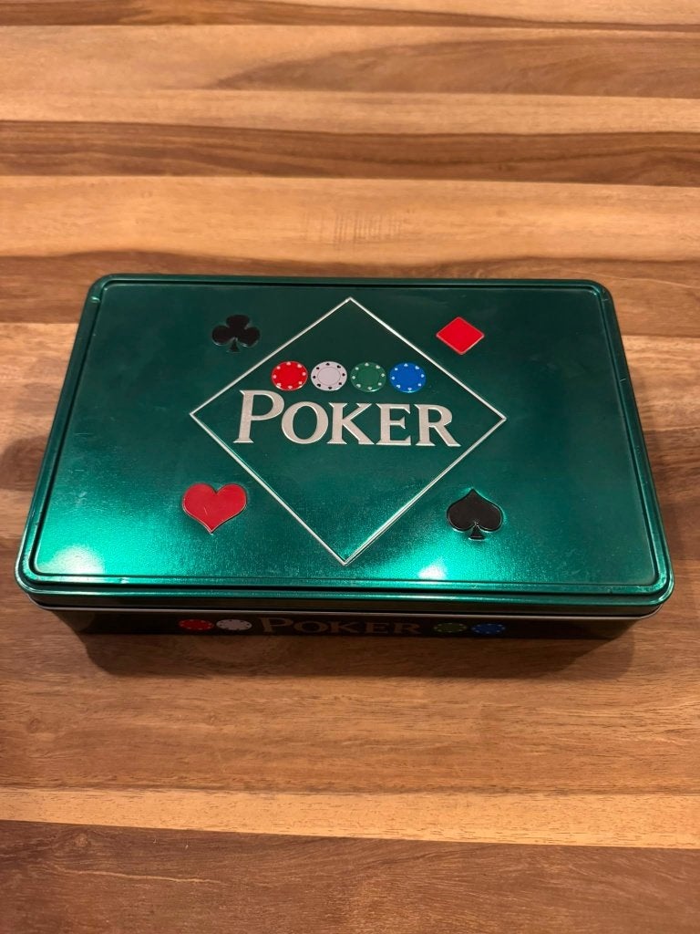 Complete Poker Set in Blik – Fiches & Kaarten – Mooie Staat, Ophalen, Nieuw