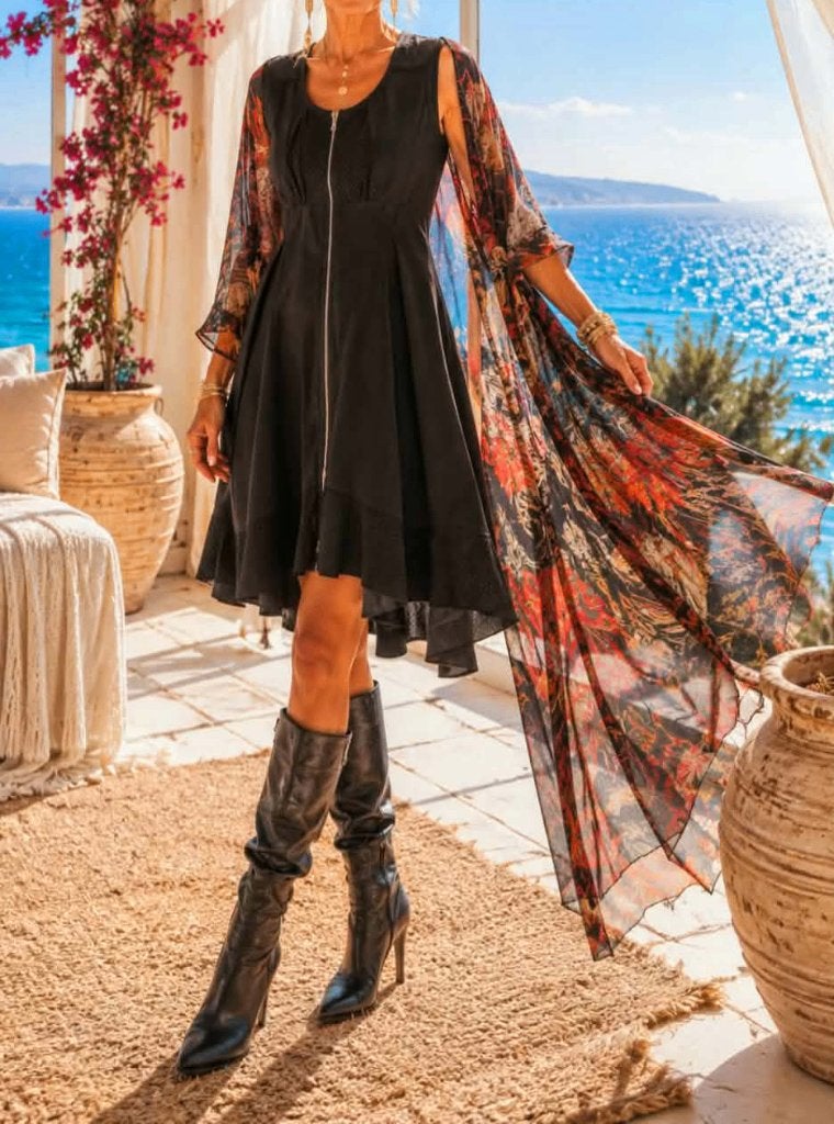 Robe asymétrique bohème avec fermeture éclair 2, Neuf, Taille 38/40 (M), Enlèvement ou Envoi, Robe de cocktail