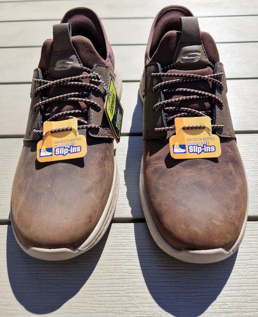 Skechers slip-ins maat 41 / 7 bruin leer nieuw in doos, Bruin, Nieuw, Ophalen of Verzenden, Skechers