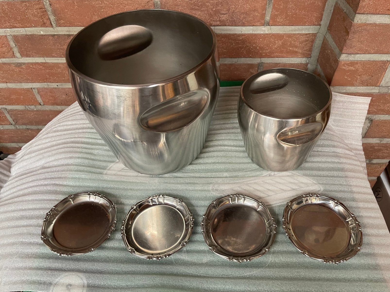 Alessi 871 ijsemmer en 872 wijnkoeler en onderzetters, Ophalen, Gebruikt, Inox