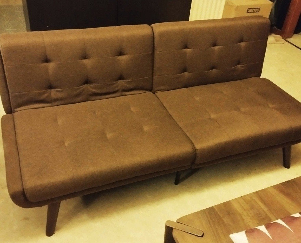 Neuf. Canapé clic clac 2 Places Tissu Lin Marron, Neuf, Banc droit, Bois, Contemporain