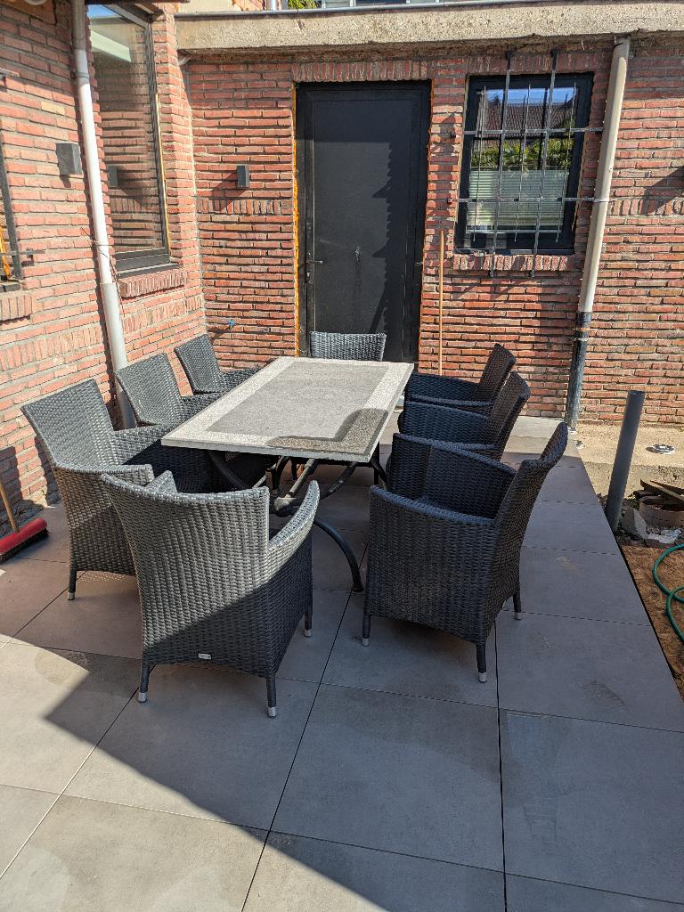 8 luxe wicker terrasstoelen Tridon antraciet – set van 8, Tuin en Terras, Ophalen, Zo goed als nieuw, Wicker, Stapelbaar