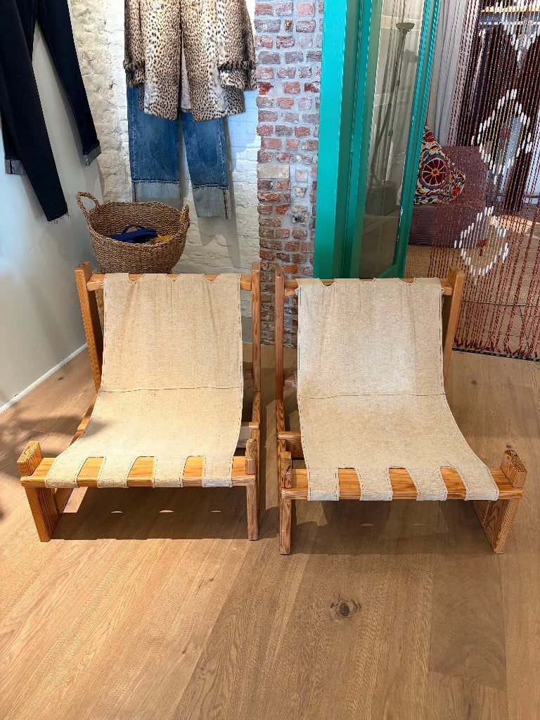 Scandinavische vintage sling chair, Enlèvement, Comme neuf, Une personne, Bois