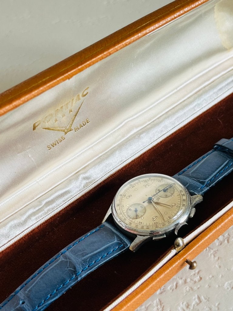 Vintage Pontiac chronograaf horloge - support choc, Montre-bracelet, Autres marques, 1930 à 1960, Enlèvement ou Envoi