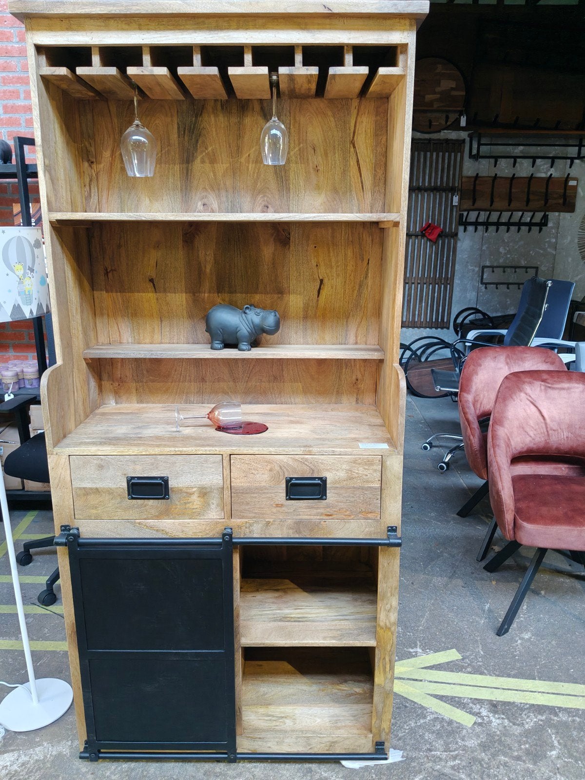 Wijnkast mangohout (outlet), Huis en Inrichting, Woonaccessoires | Wijnrekken, Nieuw, Ophalen
