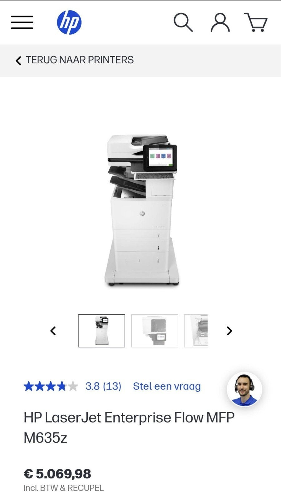 Jet laser HP Enterprise Flow FMP M635z, All-in-one, Comme neuf, HP laser jet Enterprise Flow FMP M635 z, Enlèvement