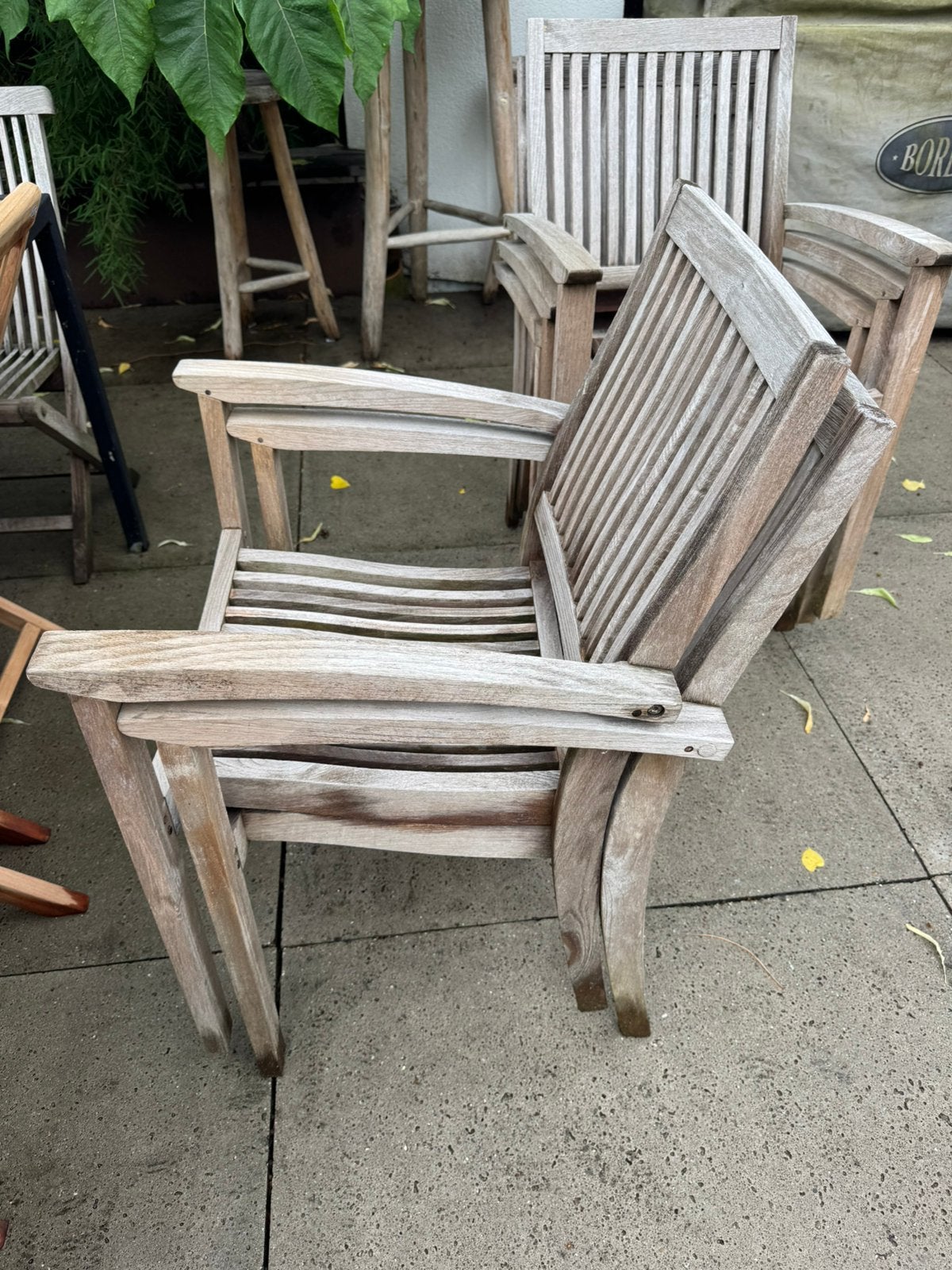 5 teakhouten tuinstoelen, Ophalen, Gebruikt, Hout