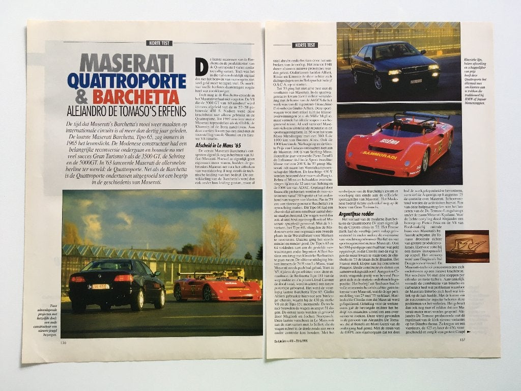 Article sur la Maserati Quattroporte et la Barchetta, Livres, Enlèvement ou Envoi, Comme neuf, Autres marques