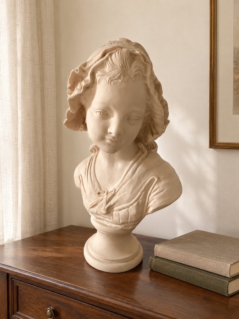 Prachtige borstbeeld meisje met muts - Grinam Niam, Collections, Enlèvement, Utilisé, Humain