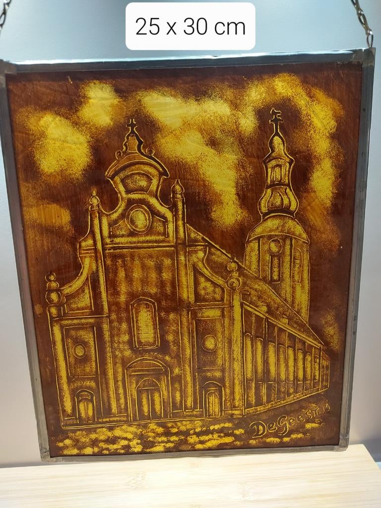 Glas in lood werk 25 x 30 cm Zele Kerk door De Geest Marc, Ophalen