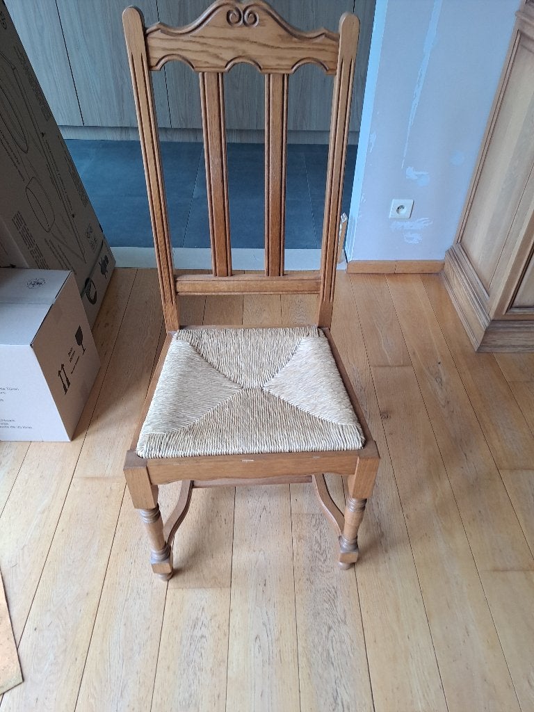 6 Masief eiken stoelen, Huis en Inrichting, Stoelen, Ophalen, Gebruikt, Bruin, Eén