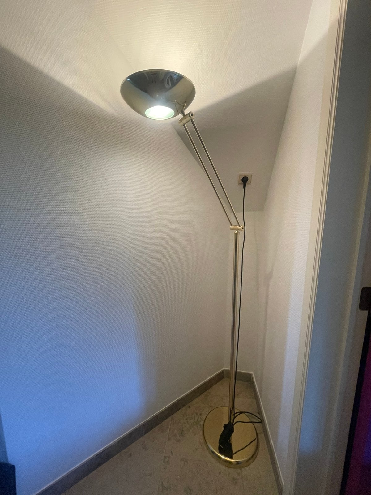 Vintage messing vloerlamp dimbaar & verstelbaar, Enlèvement, Utilisé