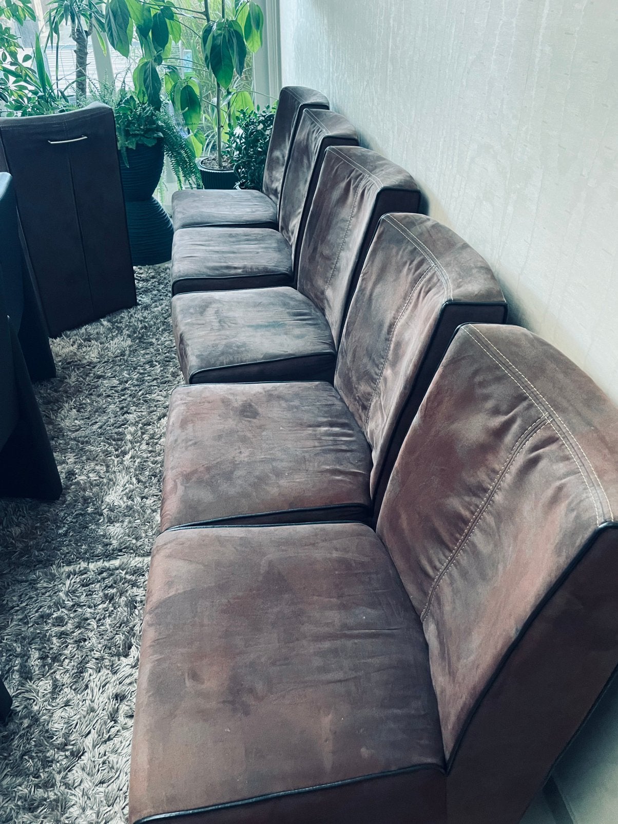 Set van 6 stoere eetkamerstoelen – Suede look / Bruin, Maison & Meubles, Enlèvement, Utilisé, Brun