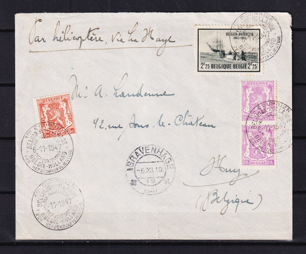 Enveloppe postale pour hélicoptère via La Haye 6-11-1947, Oblitéré, Affranchi, Avec enveloppe, Envoi