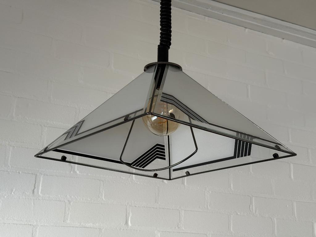 Mid-Century Modern Hang Lamp | 1980's | Pyramide, Ophalen of Verzenden, Gebruikt, Glas, Minder dan 50 cm