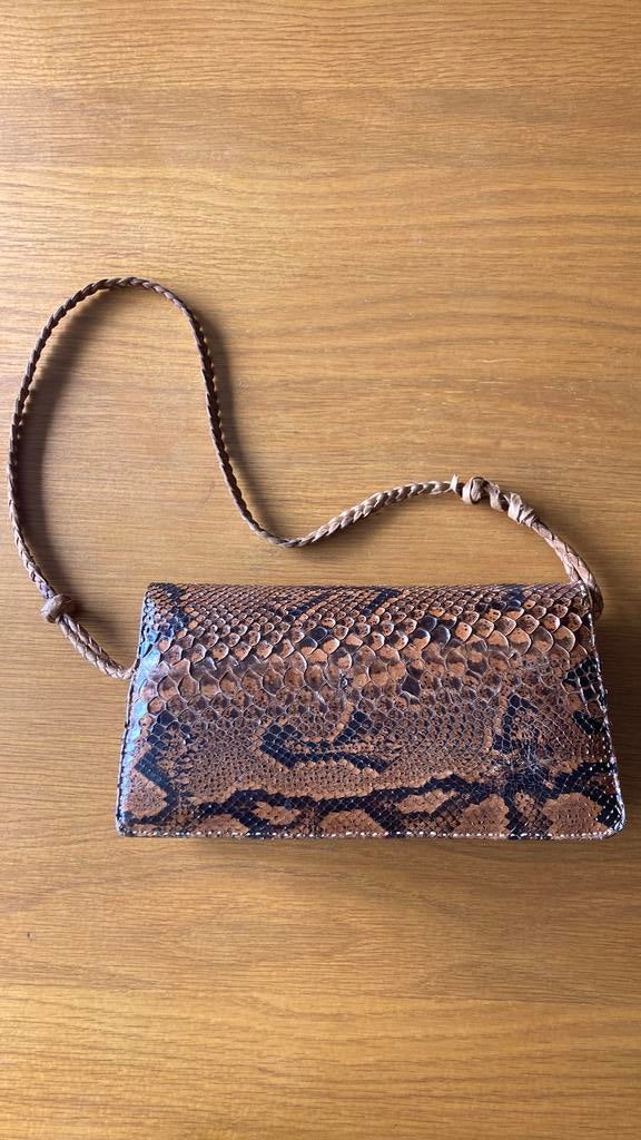 Vintage handtas in python/slangenleer, Ophalen of Verzenden, Gebruikt, Bruin, Leder