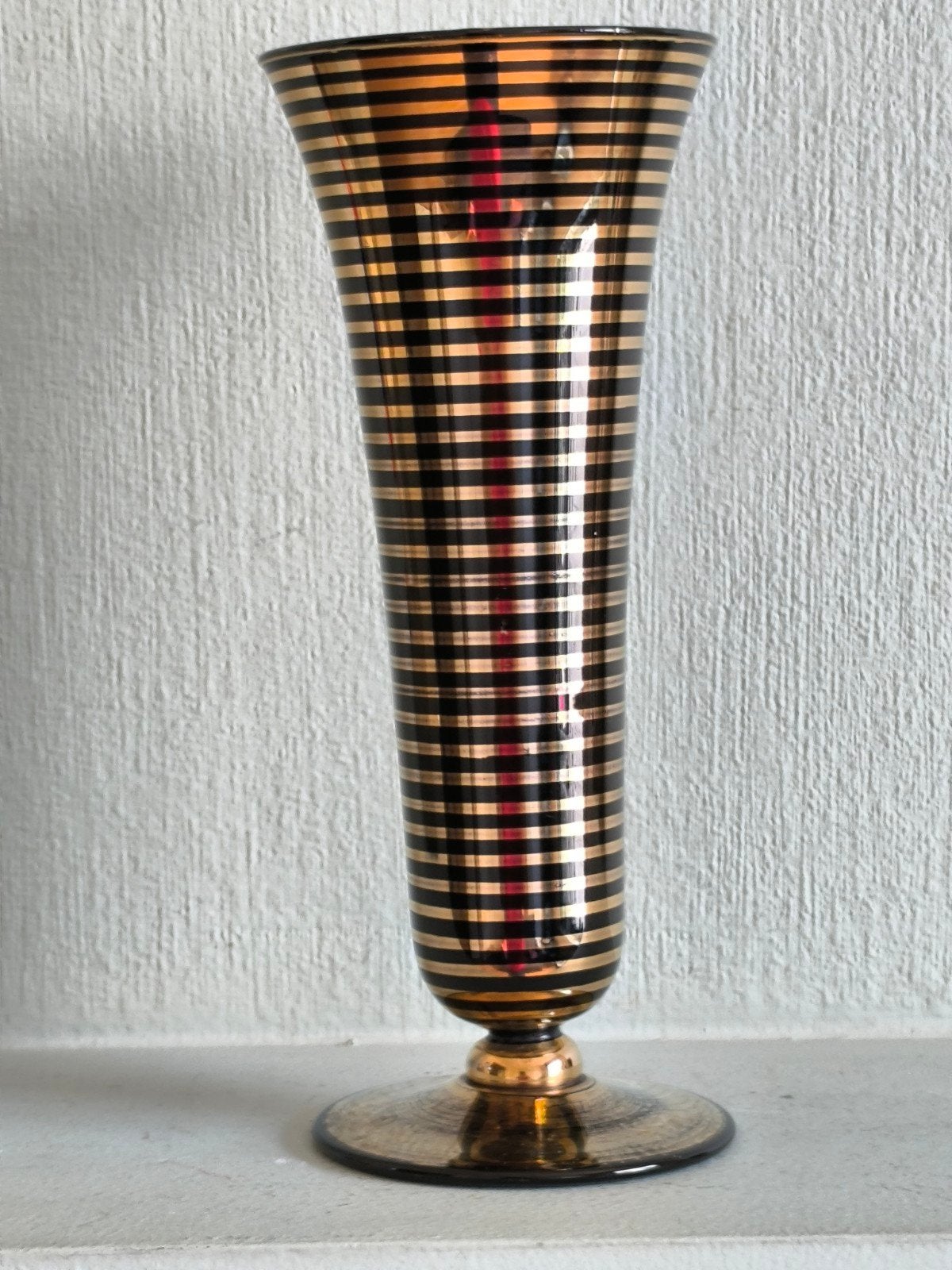 Art deco vaas, zwart glas met gouden strepen, Ophalen of Verzenden