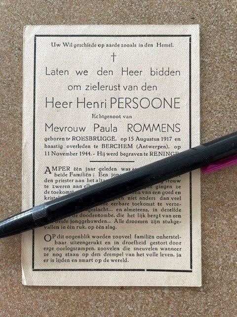 personne civile (40-45), victime d'uneV2 à Berchem  11/1944, Enlèvement ou Envoi, Image pieuse