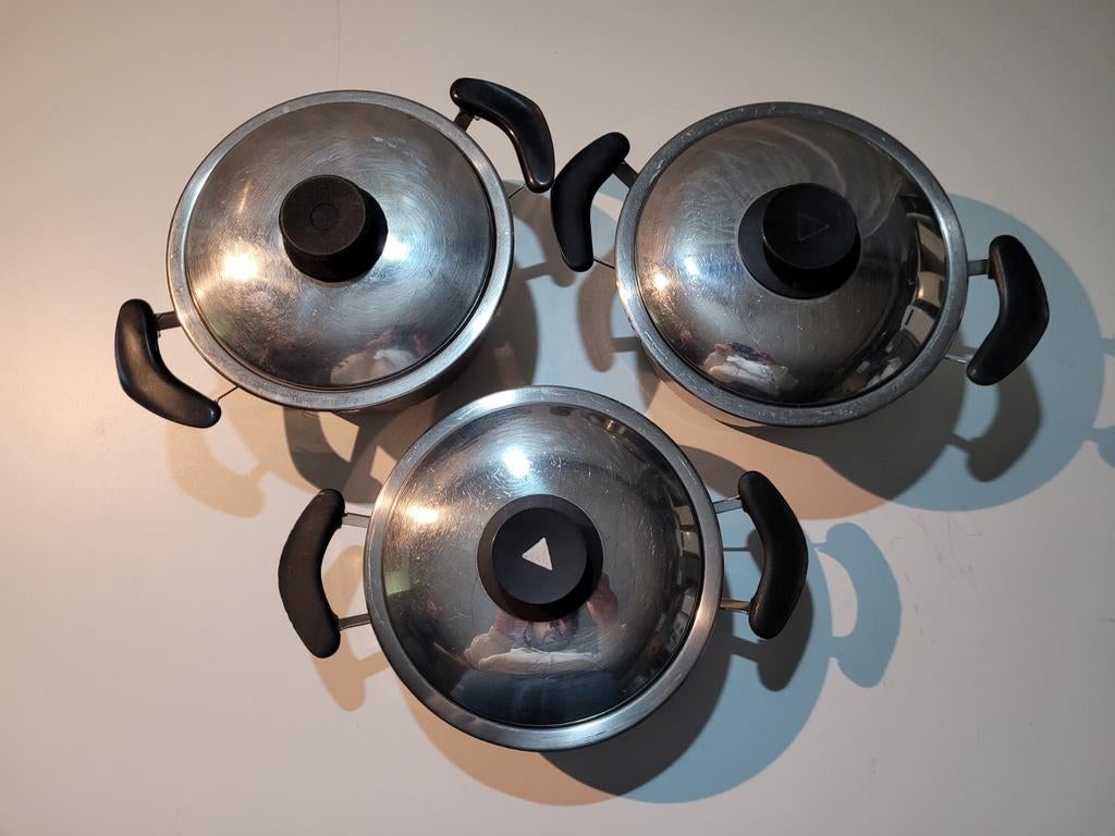 Set de 3 casseroles AMC - acier inoxydable, Maison & Meubles, Cuisine | Casseroles & Poêles, Enlèvement, Utilisé