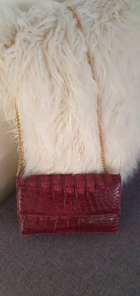 Vintage handtas jaren 60, rood/bordeaux krokoleer, Ophalen, Zo goed als nieuw, Rood, Handtas