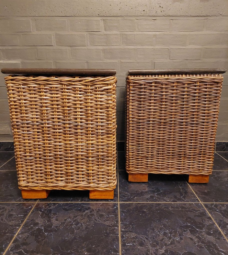 Rotan bijzettafels, Huis en Inrichting, Ophalen, Overige materialen, Minder dan 55 cm, Vierkant