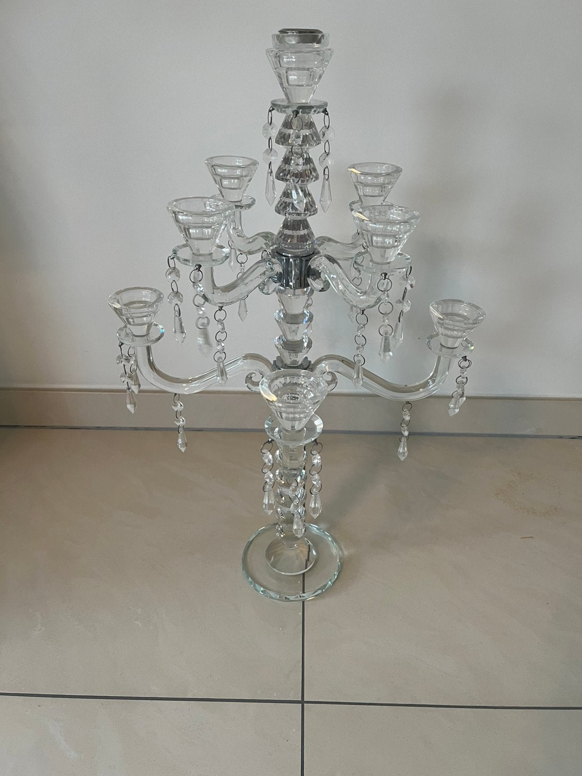 Unieke Kristallen Kandelaber met Ingebouwde Quartz Klok, Ophalen