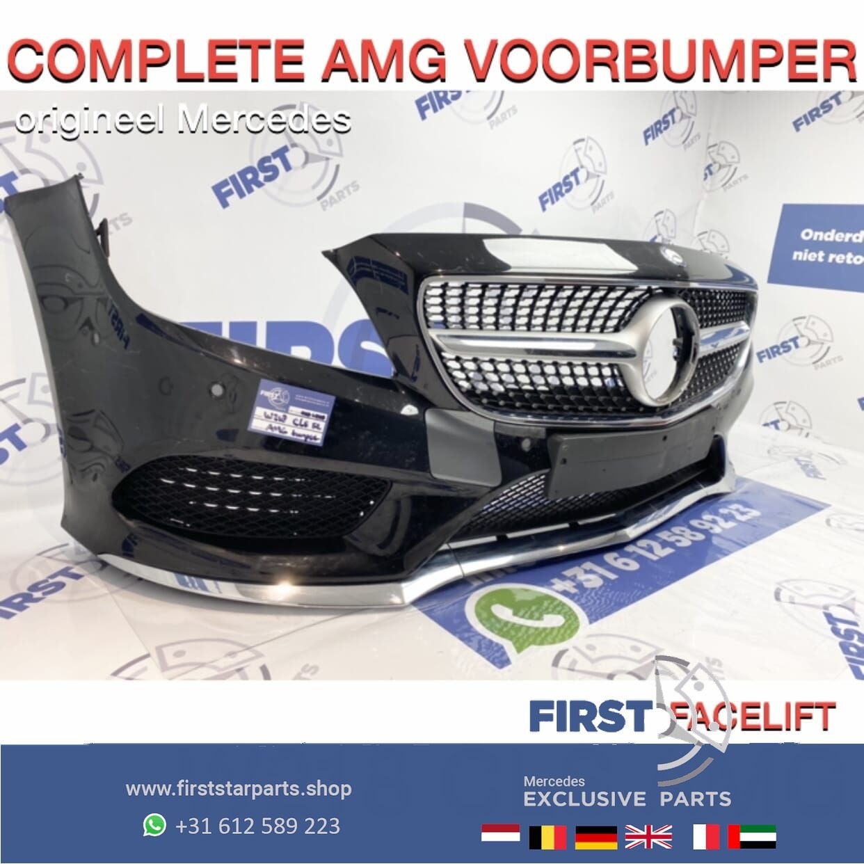 W218 CLS FACELIFT AMG VOORBUMPER ZWART COMPLEET + DIAMOND GR, Auto-onderdelen, Gebruikt, -, Voor, Ophalen of Verzenden