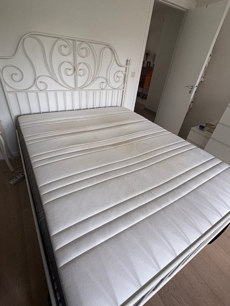 Lit blanc IKEA Leirvik 160x200 avec sommier et matelas, Maison & Meubles, Leirvik, Enlèvement, Utilisé, Blanc