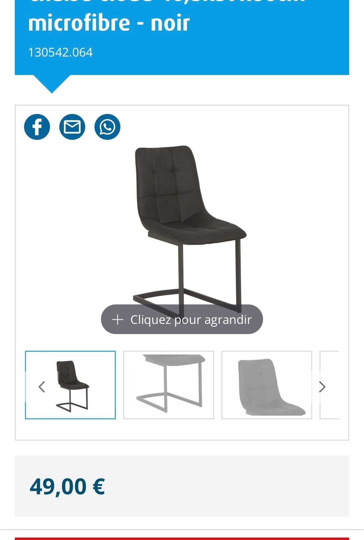 4 Chaises noires en microfibre, neuves, Neuf, Enlèvement, Autres matériaux, Quatre