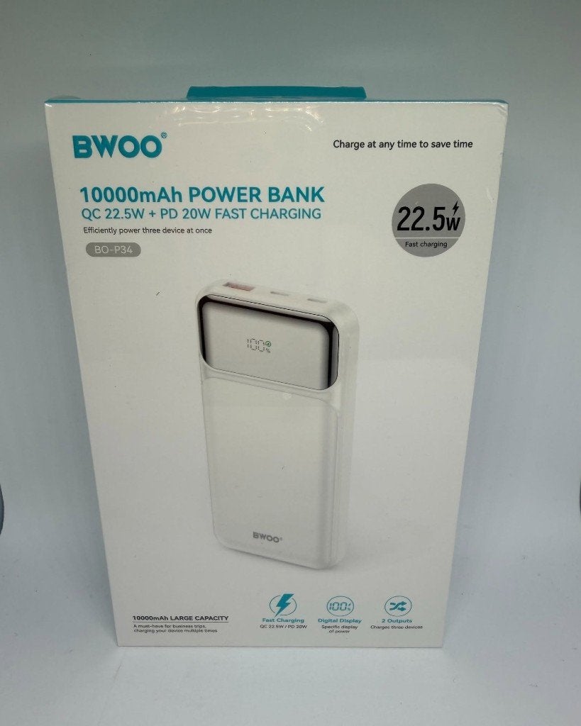 10000 mAh 22,5 W QC + PD 20 W snelladende externe batterij, Telecommunicatie, BWOO, Nieuw, Krakowska 119, 50-428 Wrocław, Pologne