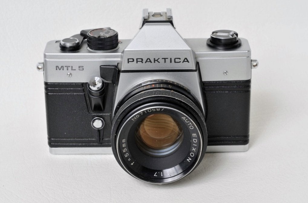Praktica MTL 5 + 50 mm 1:1,8 Pentacon-lens + hoesje., Ophalen of Verzenden, Gebruikt, Spiegelreflex