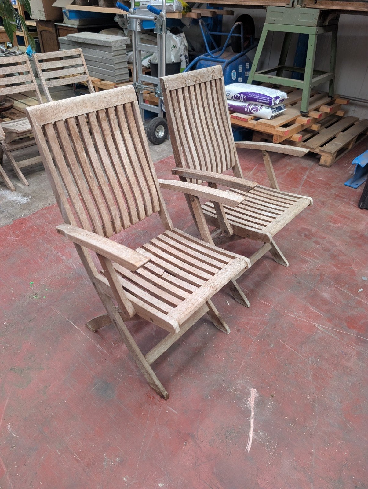 set van 2 houten tuinstoelen, Ophalen, Gebruikt, Hout