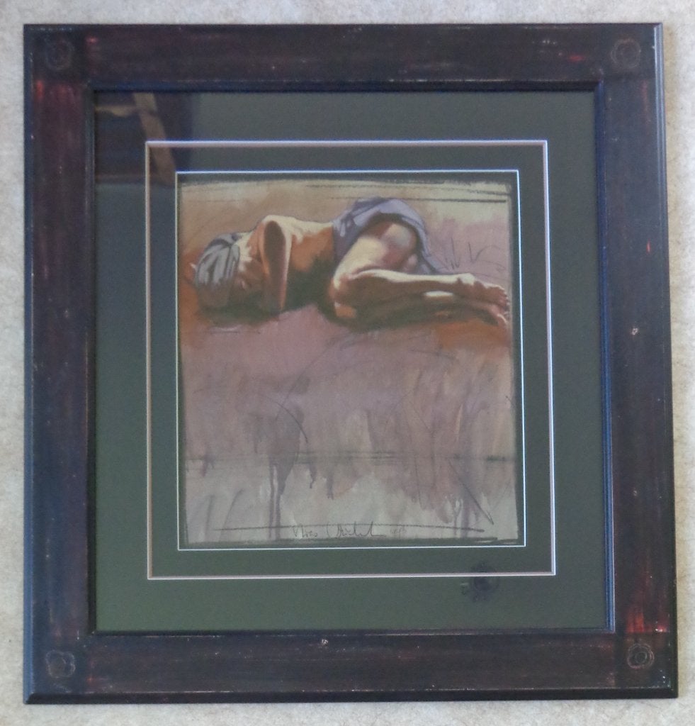 NICO VRIELINK / LIGGENDE VROUW / OLIEVERF / 94x89cm / KADER, Enlèvement, Verre, Signé, Peinture à l'huile