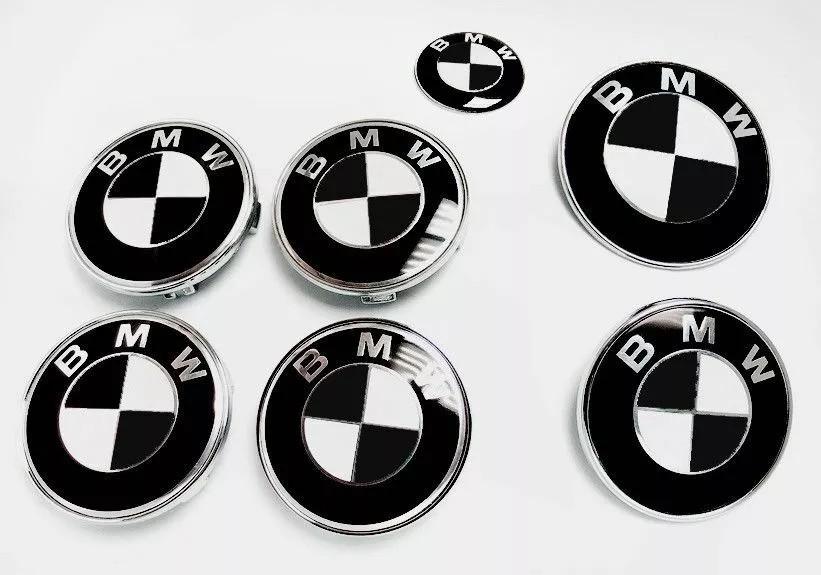 Bmw set van 7x logo's emblemen in zwart wit, Auto-onderdelen, Carrosserie, Motorkap, BMW, Voor, Achter, Links, Rechts, Nieuw, Ophalen of Verzenden