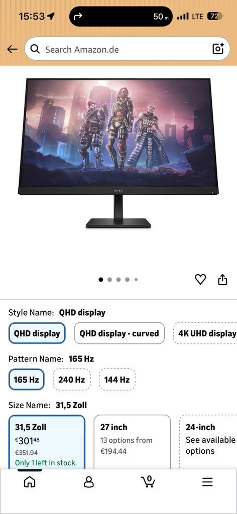 Omen ecran 165hz QHD, Informatique & Logiciels, Enlèvement, Comme neuf, VA